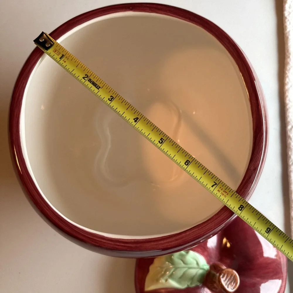 Vintage Red Ceramic Apple Cookie Jar With Lid 9 X 8